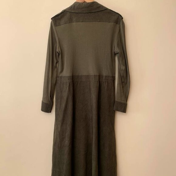 Khaki Green (Made in Switzerland) vintage long coat with ribbed details. - Picture 3 of 4
